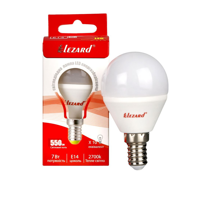 Лампа світлодіодна Lezard LED GLOB A45 7Вт, E14, 550K (427-A45-1407)